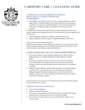 Grandior custom cabinetry care and cleaning guide