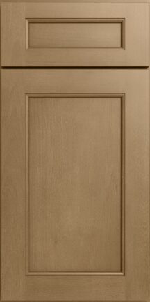 Light brown wooden cabinet door with a raised center panel and visible wood grain in an oak finish