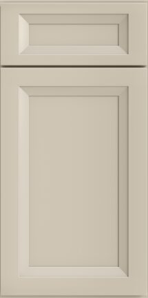 Beige kitchen cabinet door with a raised rectangular inset panel above a matching drawer